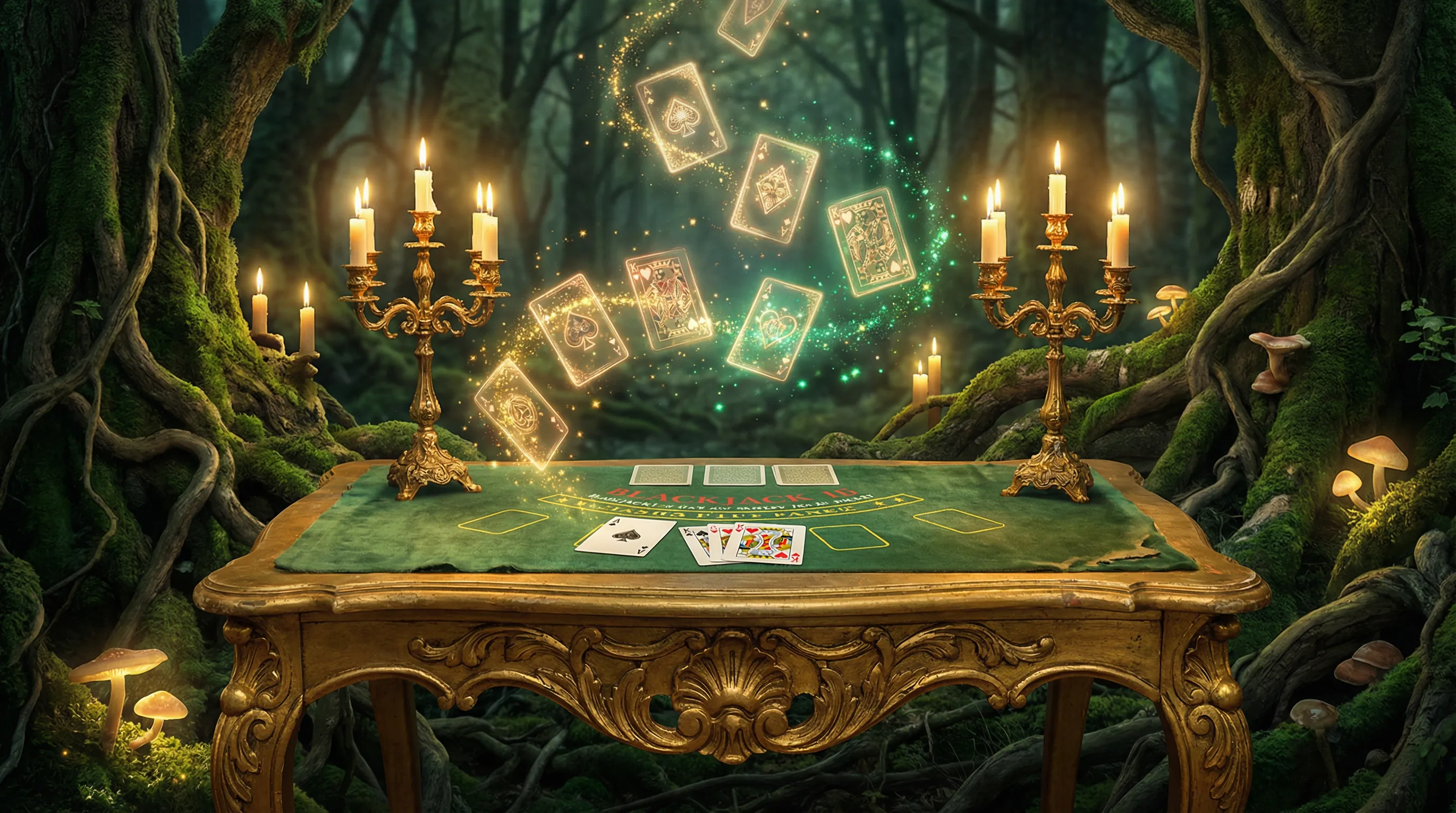 Mesa de blackjack encantada com cartas mágicas no Tradicionalbet